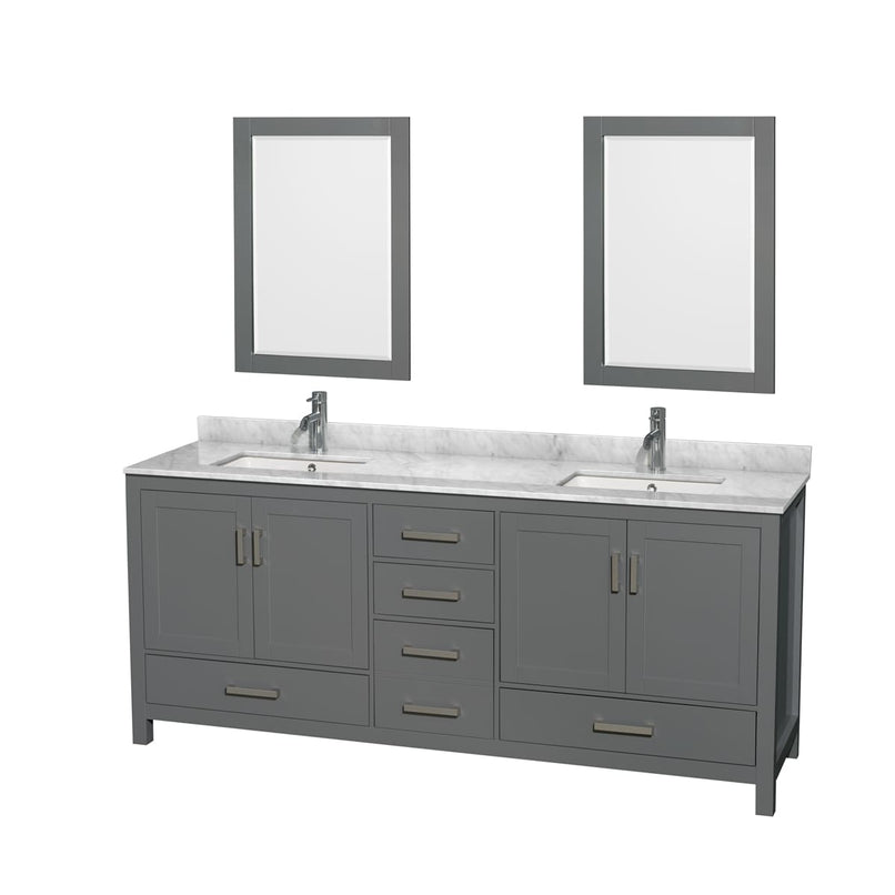Sheffield 80" Free Standing Double Basin Vanity Set with Hardwood Cabinet, Marble Vanity Top, Framed Mirrors, and Undermount Rectangular Sinks - image 5