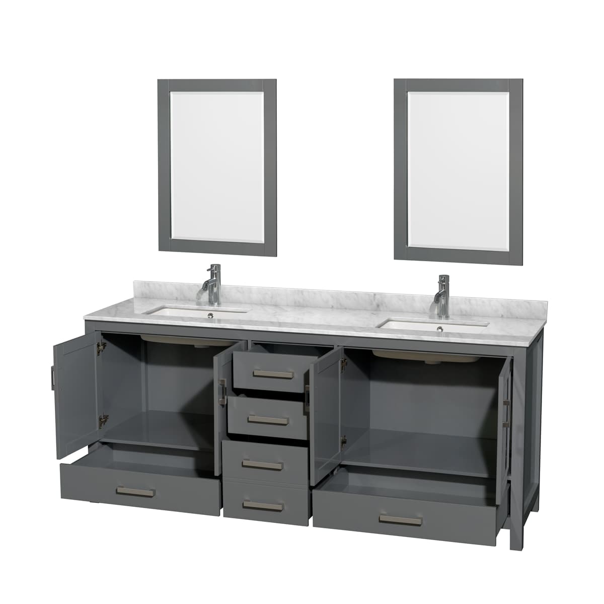 Sheffield 80" Free Standing Double Basin Vanity Set with Hardwood Cabinet, Marble Vanity Top, Framed Mirrors, and Undermount Rectangular Sinks
