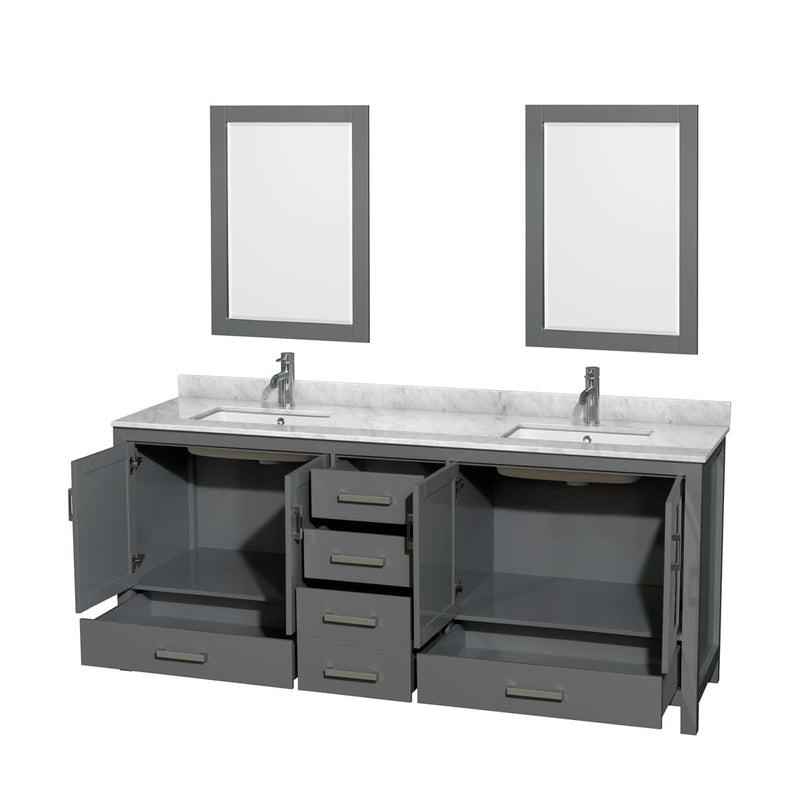 Sheffield 80" Free Standing Double Basin Vanity Set with Hardwood Cabinet, Marble Vanity Top, Framed Mirrors, and Undermount Rectangular Sinks - image 6