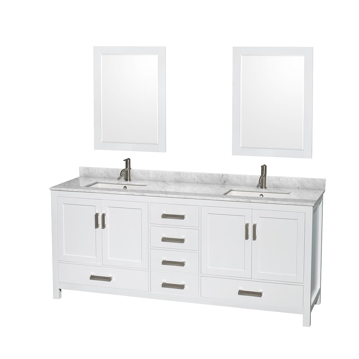 Sheffield 80" Free Standing Double Basin Vanity Set with Hardwood Cabinet, Marble Vanity Top, Framed Mirrors, and Undermount Rectangular Sinks
