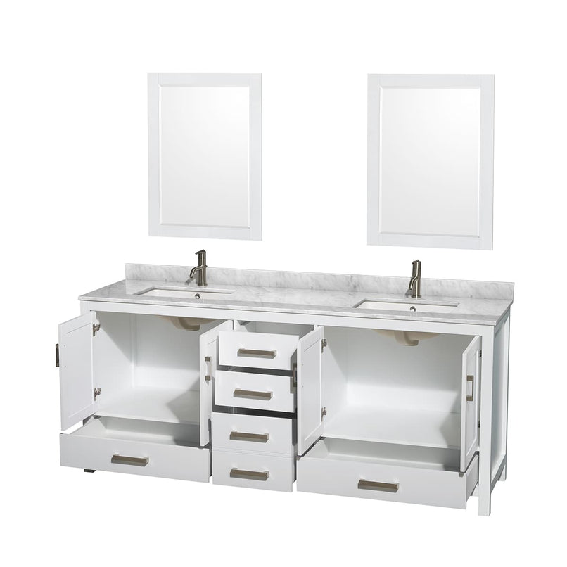 Sheffield 80" Free Standing Double Basin Vanity Set with Hardwood Cabinet, Marble Vanity Top, Framed Mirrors, and Undermount Rectangular Sinks - image 10
