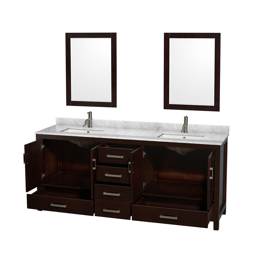 Sheffield 80" Free Standing Double Basin Vanity Set with Hardwood Cabinet, Marble Vanity Top, Framed Mirrors, and Undermount Rectangular Sinks - image 14