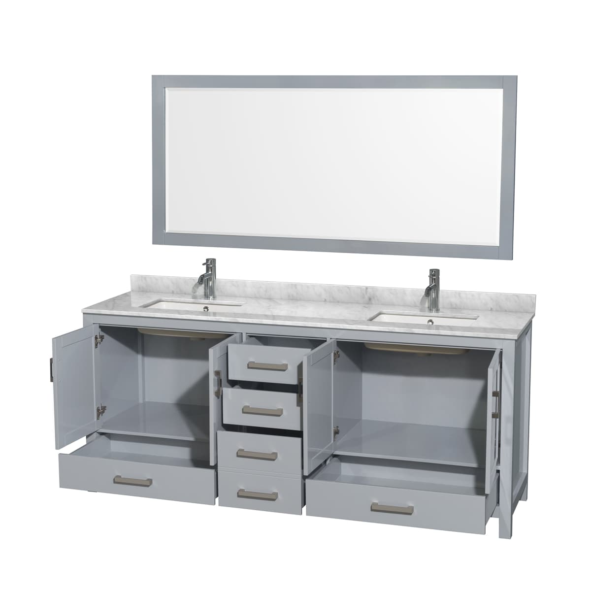 Sheffield 80" Free Standing Double Basin Vanity Set with Hardwood Cabinet, Marble Vanity Top, Mirror, and Undermount Rectangular Sinks