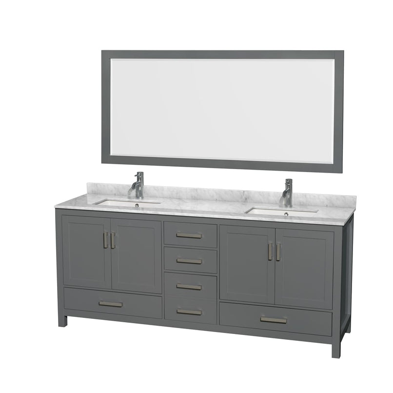 Sheffield 80" Free Standing Double Basin Vanity Set with Hardwood Cabinet, Marble Vanity Top, Mirror, and Undermount Rectangular Sinks - image 5
