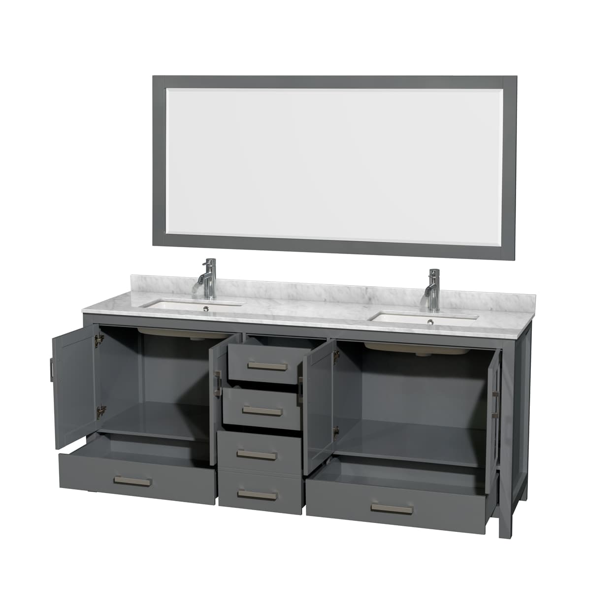 Sheffield 80" Free Standing Double Basin Vanity Set with Hardwood Cabinet, Marble Vanity Top, Mirror, and Undermount Rectangular Sinks
