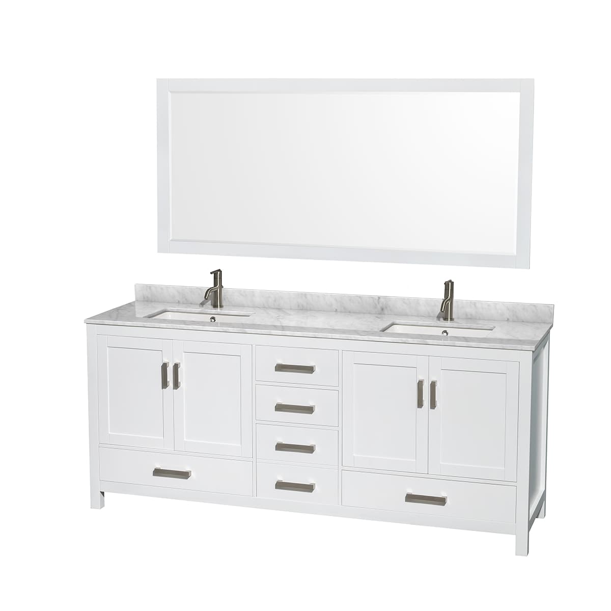Sheffield 80" Free Standing Double Basin Vanity Set with Hardwood Cabinet, Marble Vanity Top, Mirror, and Undermount Rectangular Sinks