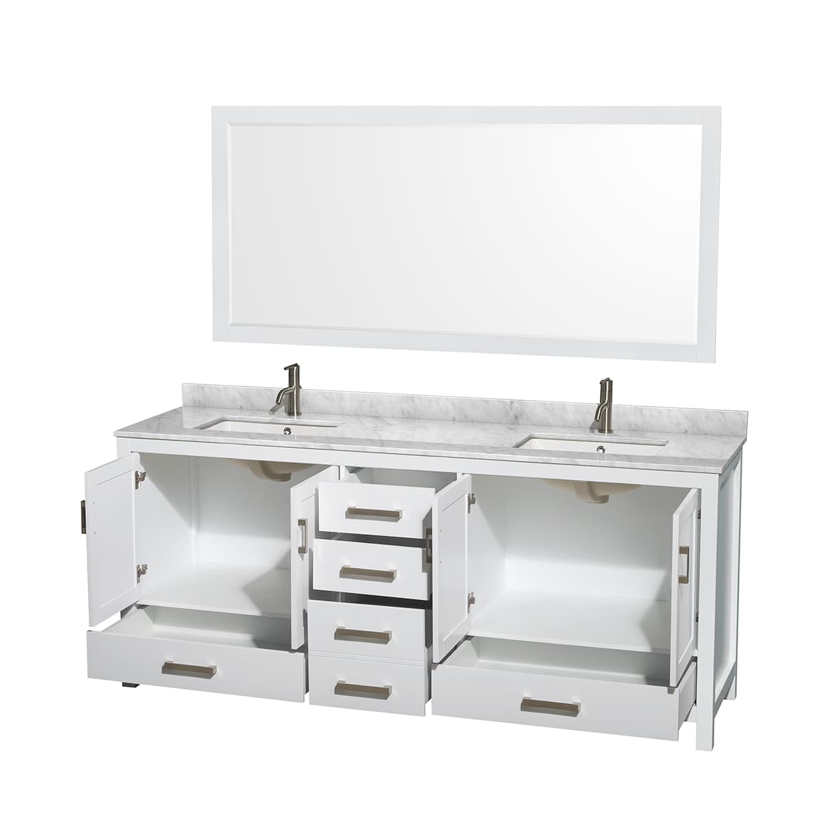 Sheffield 80" Free Standing Double Basin Vanity Set with Hardwood Cabinet, Marble Vanity Top, Mirror, and Undermount Rectangular Sinks
