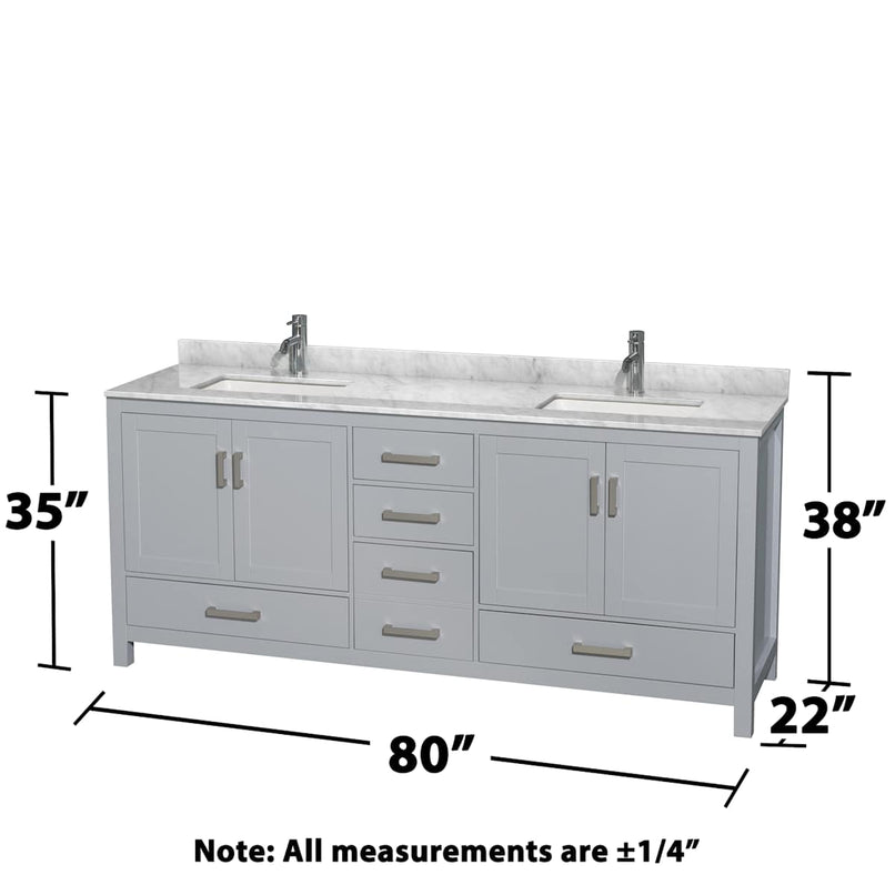 Sheffield 80" Free Standing Double Basin Vanity Set with Hardwood Cabinet, Marble Vanity Top, Medicine Cabinets, and Undermount Rectangular Sinks - image 4