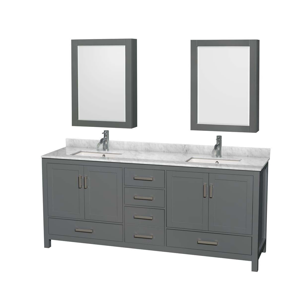 Sheffield 80" Free Standing Double Basin Vanity Set with Hardwood Cabinet, Marble Vanity Top, Medicine Cabinets, and Undermount Rectangular Sinks