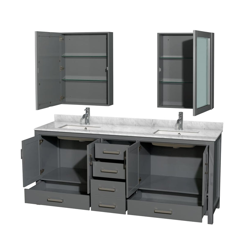 Sheffield 80" Free Standing Double Basin Vanity Set with Hardwood Cabinet, Marble Vanity Top, Medicine Cabinets, and Undermount Rectangular Sinks - image 6