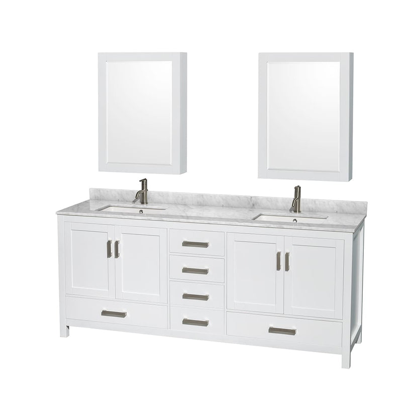 Sheffield 80" Free Standing Double Basin Vanity Set with Hardwood Cabinet, Marble Vanity Top, Medicine Cabinets, and Undermount Rectangular Sinks - image 11