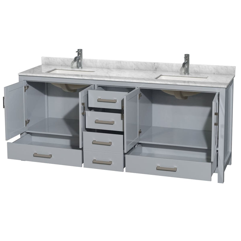 Sheffield 80" Free Standing Double Basin Vanity Set with Cabinet and Marble Vanity Top - image 2