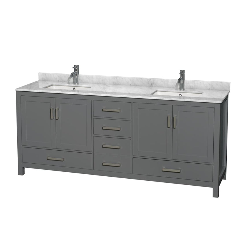 Sheffield 80" Free Standing Double Basin Vanity Set with Cabinet and Marble Vanity Top - image 4