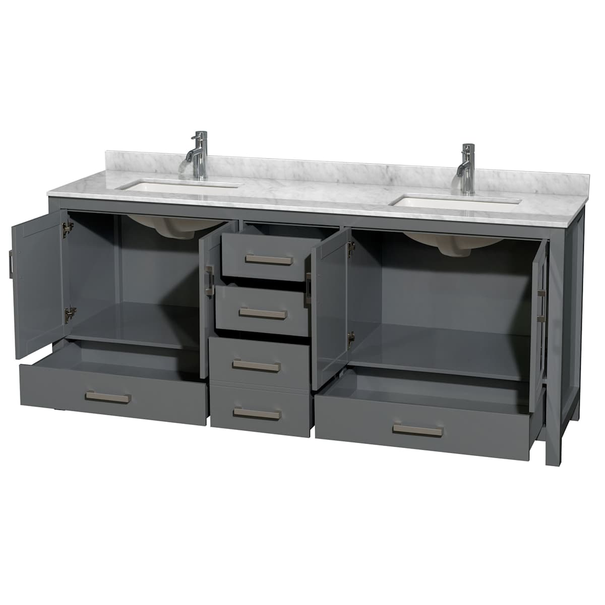 Sheffield 80" Free Standing Double Basin Vanity Set with Cabinet and Marble Vanity Top