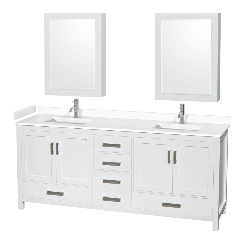 Sheffield 80" Free Standing Double Basin Vanity Set with Hardwood Cabinet, Cultured Marble Vanity Top, and Medicine Cabinets - image 1