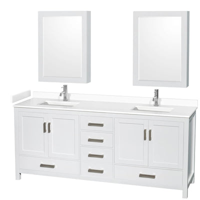 Sheffield 80" Free Standing Double Basin Vanity Set with Hardwood Cabinet, Cultured Marble Vanity Top, and Medicine Cabinets - image 1