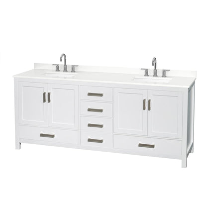 Sheffield 80" Free Standing Double Basin Vanity Set with Cabinet and Quartz Vanity Top - image 1