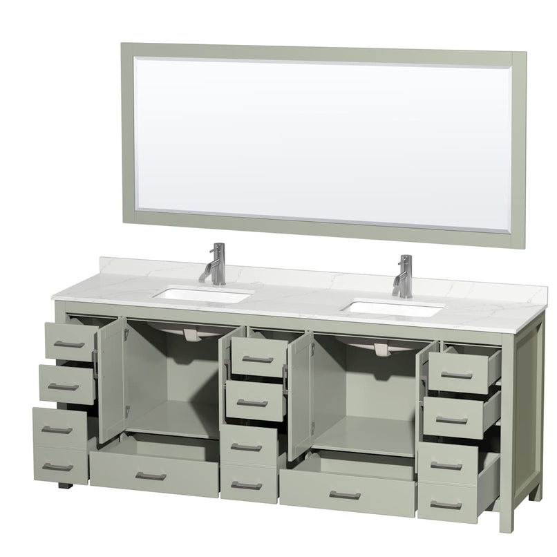 Sheffield 84" Free Standing Double Basin Vanity Set with Cabinet, Quartz Vanity Top, and Framed Mirror - image 2