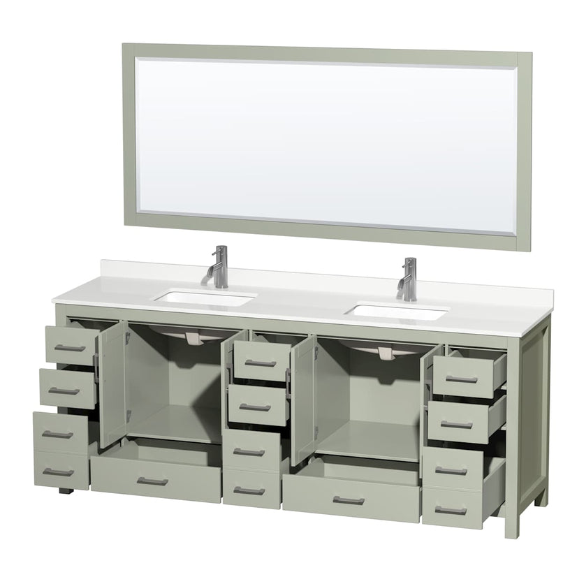 Sheffield 84" Free Standing Double Basin Vanity Set with Cabinet, Quartz Vanity Top, and Framed Mirror - image 6