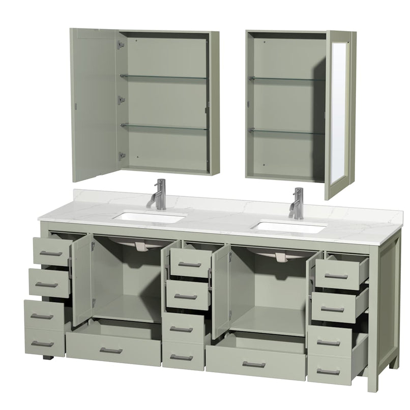 Sheffield 84" Free Standing Double Basin Vanity Set with Cabinet, Quartz Vanity Top, and Medicine Cabinet - image 2