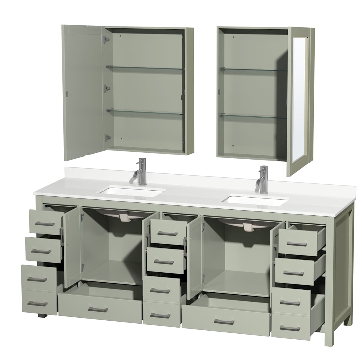 Sheffield 84" Free Standing Double Basin Vanity Set with Cabinet, Quartz Vanity Top, and Medicine Cabinet