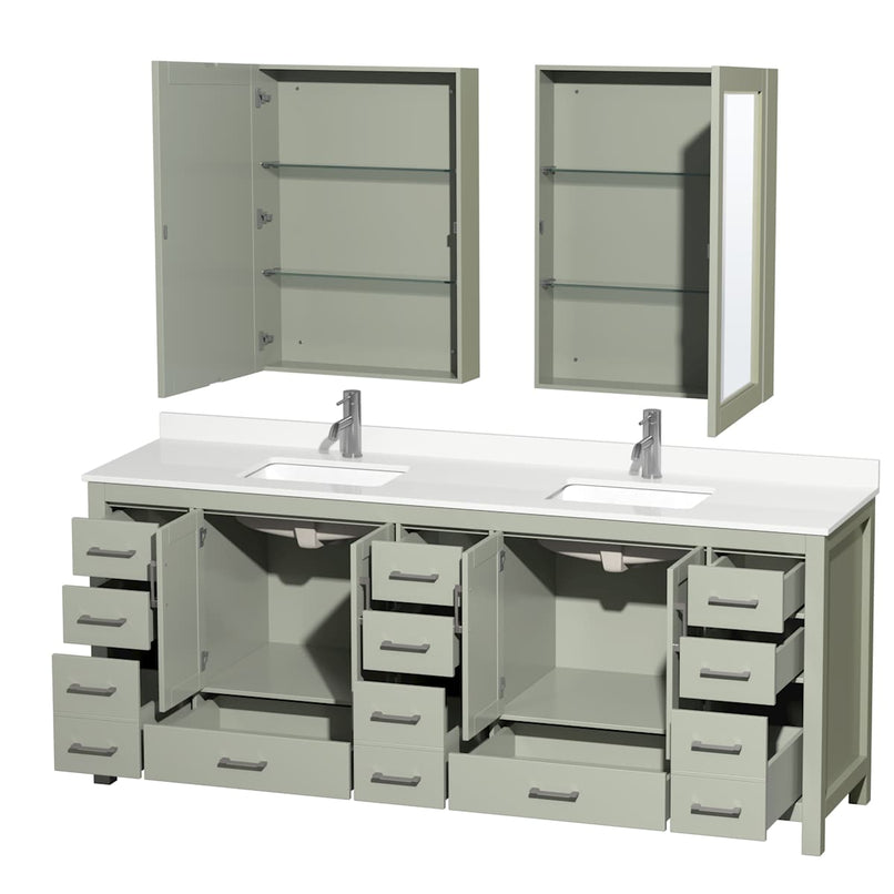Sheffield 84" Free Standing Double Basin Vanity Set with Cabinet, Quartz Vanity Top, and Medicine Cabinet - image 6