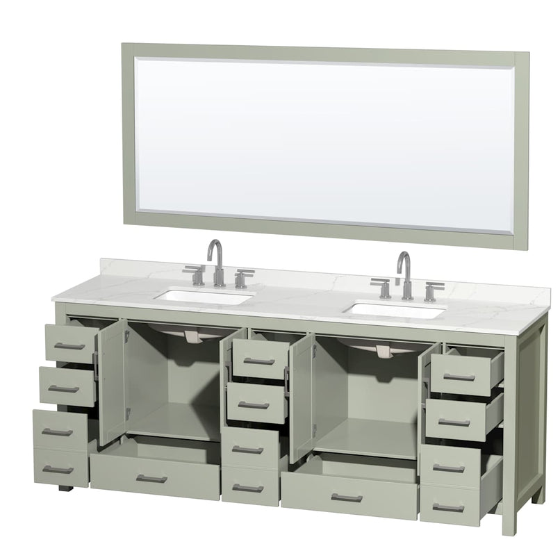 Sheffield 84" Free Standing Double Basin Vanity Set with Cabinet, Quartz Vanity Top, and Framed Mirror - image 2