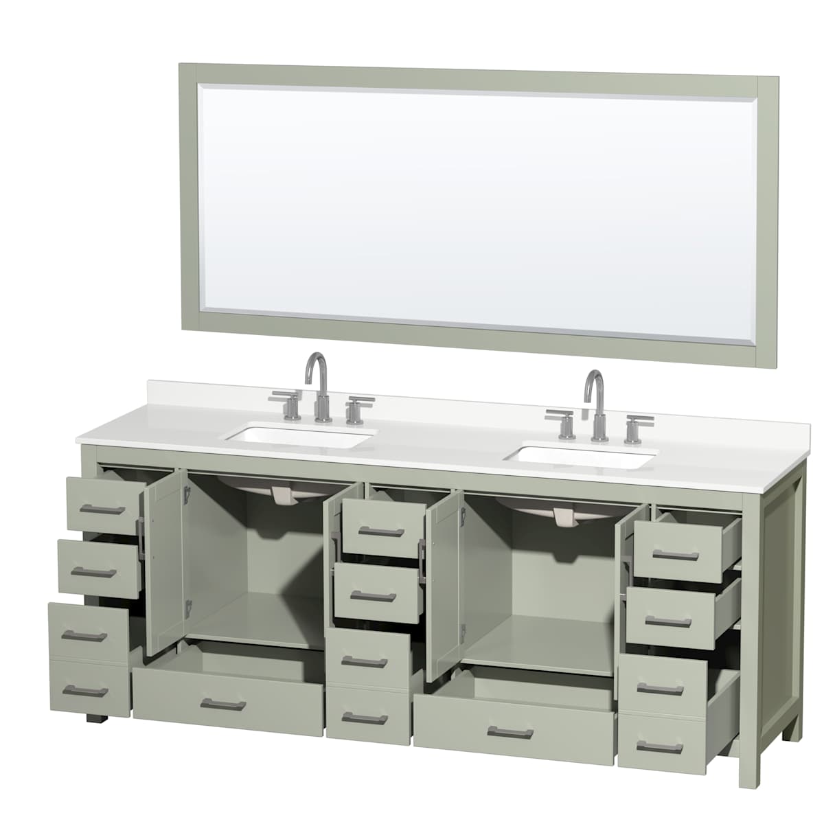 Sheffield 84" Free Standing Double Basin Vanity Set with Cabinet, Quartz Vanity Top, and Framed Mirror - image 7