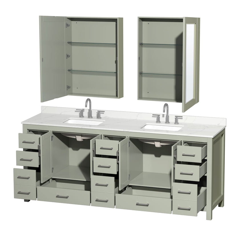 Sheffield 84" Free Standing Double Basin Vanity Set with Cabinet, Quartz Vanity Top, and Medicine Cabinet - image 2