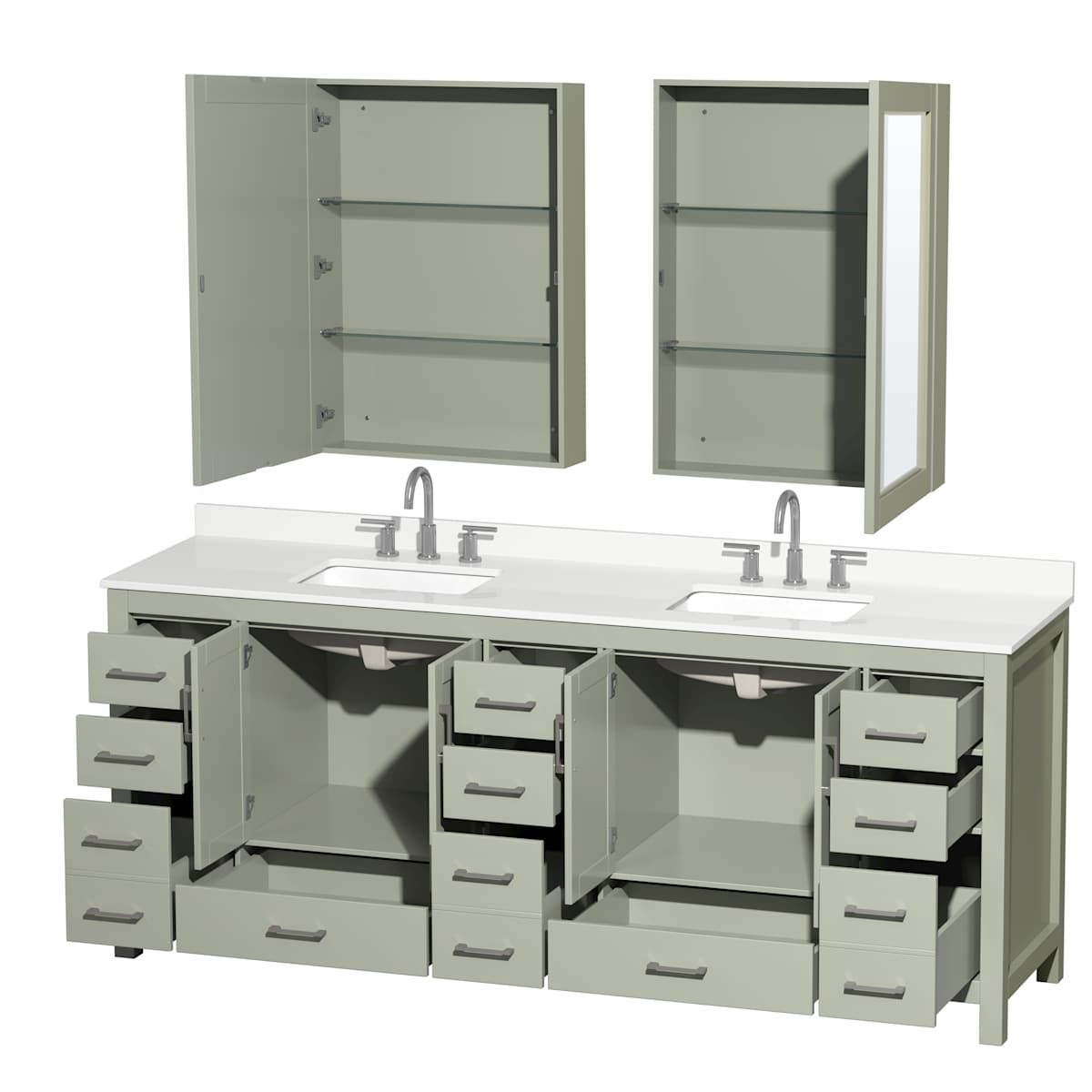 Sheffield 84" Free Standing Double Basin Vanity Set with Cabinet, Quartz Vanity Top, and Medicine Cabinet