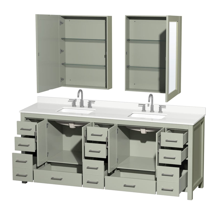 Sheffield 84" Free Standing Double Basin Vanity Set with Cabinet, Quartz Vanity Top, and Medicine Cabinet - image 7