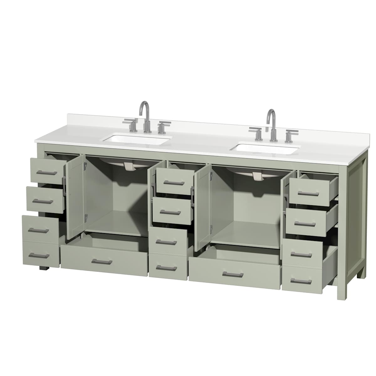 Sheffield 84" Free Standing Double Basin Vanity Set with Cabinet and Quartz Vanity Top