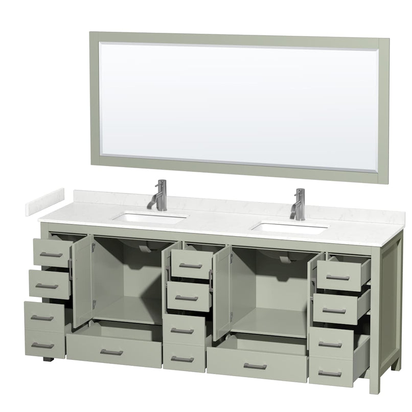 Sheffield 84" Free Standing Double Basin Vanity Set with Cabinet, Cultured Marble Vanity Top, and Framed Mirror - image 2