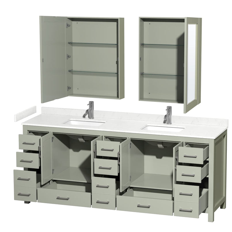 Sheffield 84" Free Standing Double Basin Vanity Set with Cabinet, Cultured Marble Vanity Top, and Medicine Cabinets - image 2