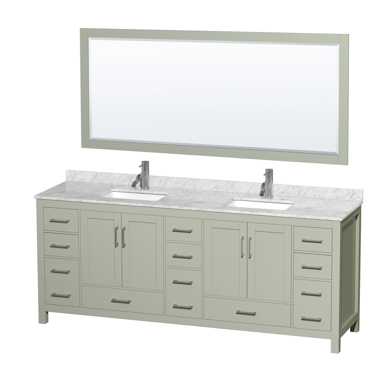 Sheffield 84" Free Standing Double Basin Vanity Set with Cabinet, Marble Vanity Top, and Framed Mirror