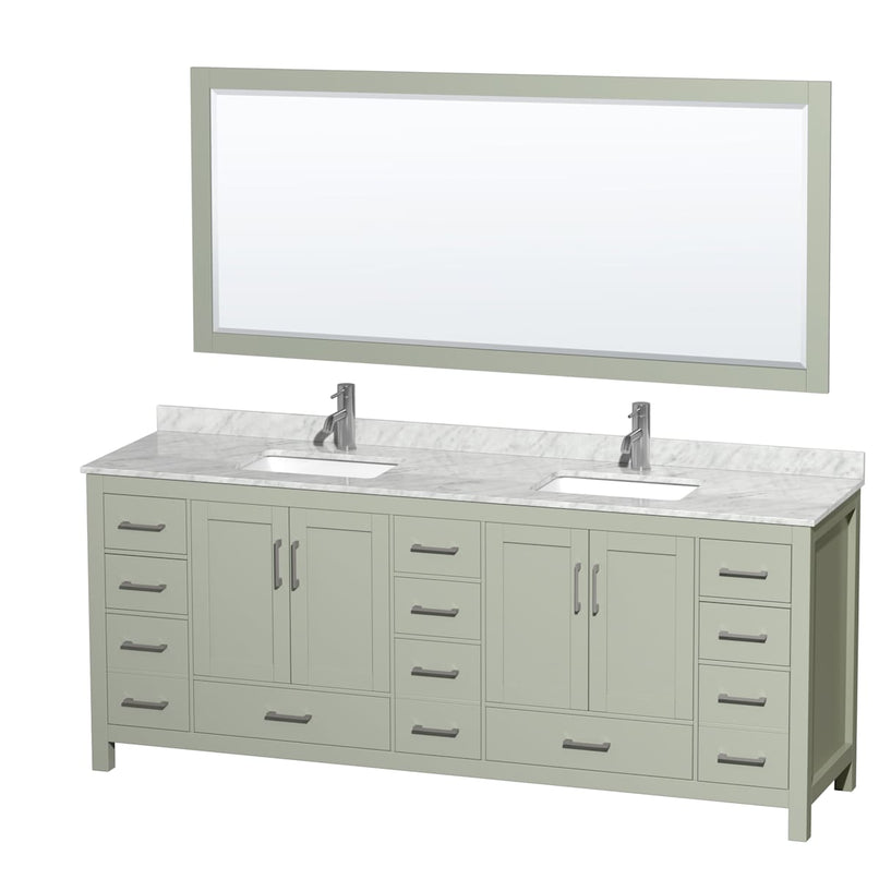 Sheffield 84" Free Standing Double Basin Vanity Set with Cabinet, Marble Vanity Top, and Framed Mirror - image 1
