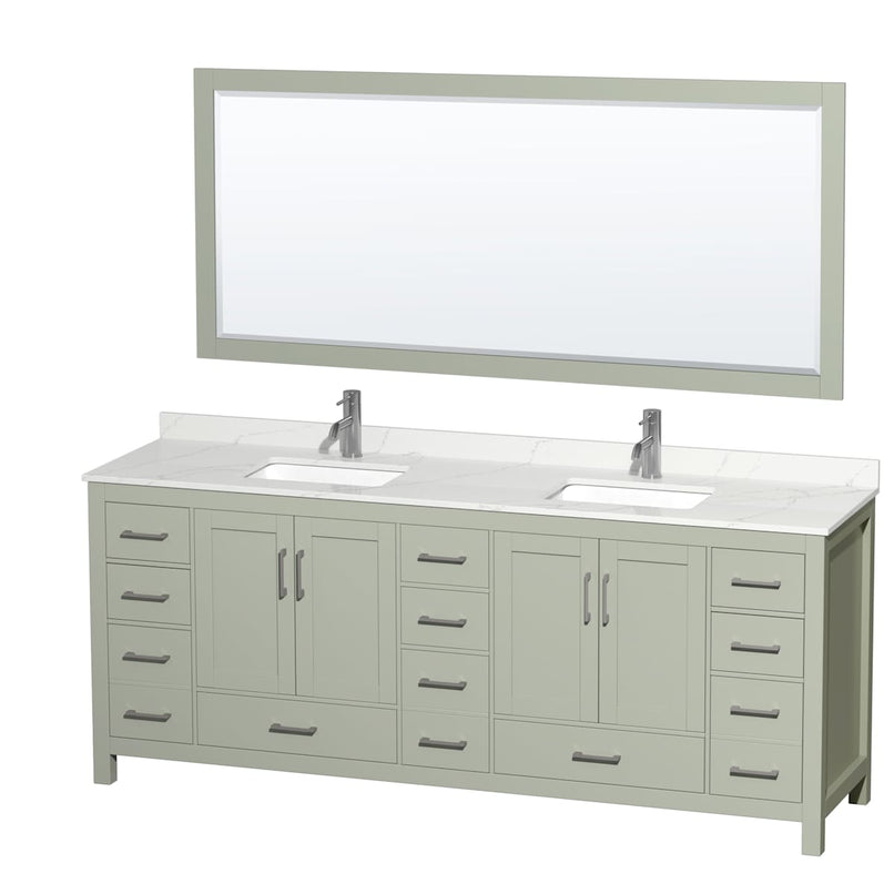 Sheffield 84" Free Standing Double Basin Vanity Set with Cabinet, Quartz Vanity Top, and Framed Mirror - image 1