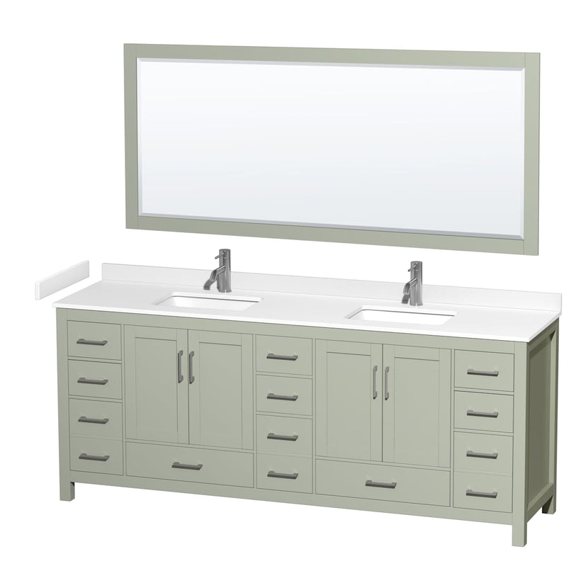Sheffield 84" Free Standing Double Basin Vanity Set with Cabinet, Cultured Marble Vanity Top, and Framed Mirror - image 1