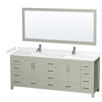 Sheffield 84" Free Standing Double Basin Vanity Set with Cabinet, Cultured Marble Vanity Top, and Framed Mirror - image 1