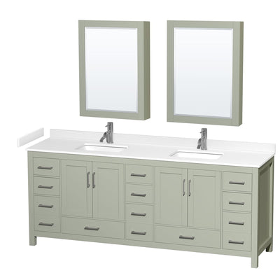 Sheffield 84" Free Standing Double Basin Vanity Set with Cabinet, Cultured Marble Vanity Top, and Medicine Cabinets - image 1
