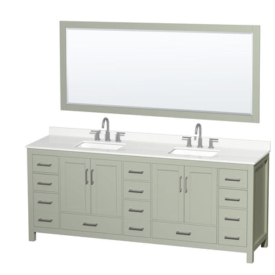 Sheffield 84" Free Standing Double Basin Vanity Set with Cabinet, Quartz Vanity Top, and Framed Mirror - image 1