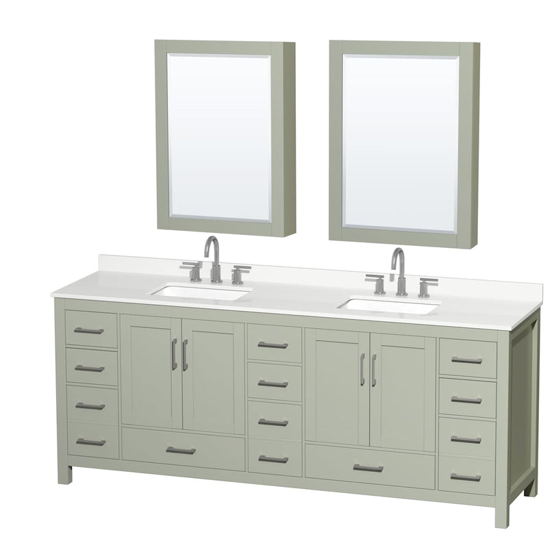 Sheffield 84" Free Standing Double Basin Vanity Set with Cabinet, Quartz Vanity Top, and Medicine Cabinet - image 1