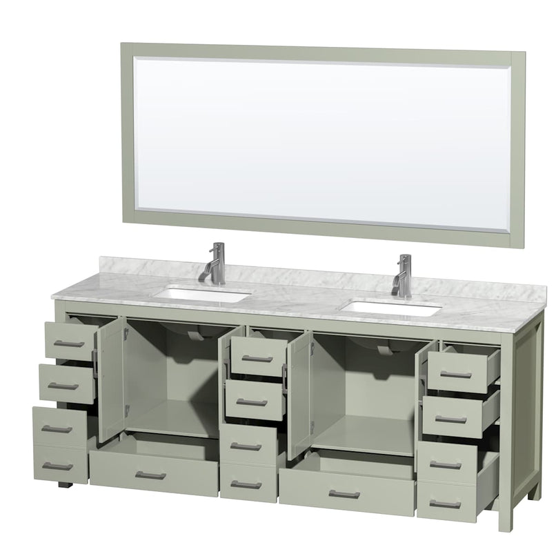Sheffield 84" Free Standing Double Basin Vanity Set with Cabinet, Marble Vanity Top, and Framed Mirror - image 2
