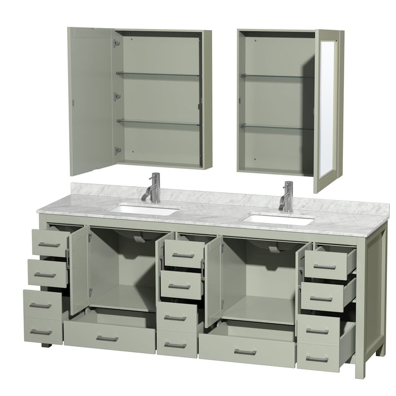 Sheffield 84" Free Standing Double Basin Vanity Set with Cabinet, Marble Vanity Top, and Medicine Cabinets - image 2