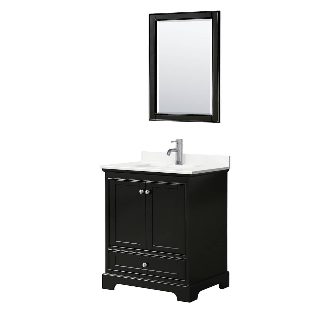 Deborah 30" Free Standing Single Basin Vanity Set with Cabinet, Quartz Vanity Top, and Framed Mirror