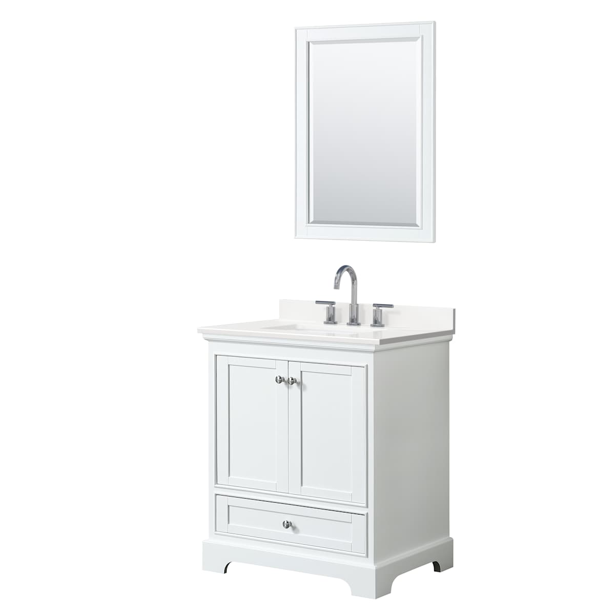 Deborah 30" Free Standing Single Basin Vanity Set with Cabinet, Quartz Vanity Top, and Framed Mirror