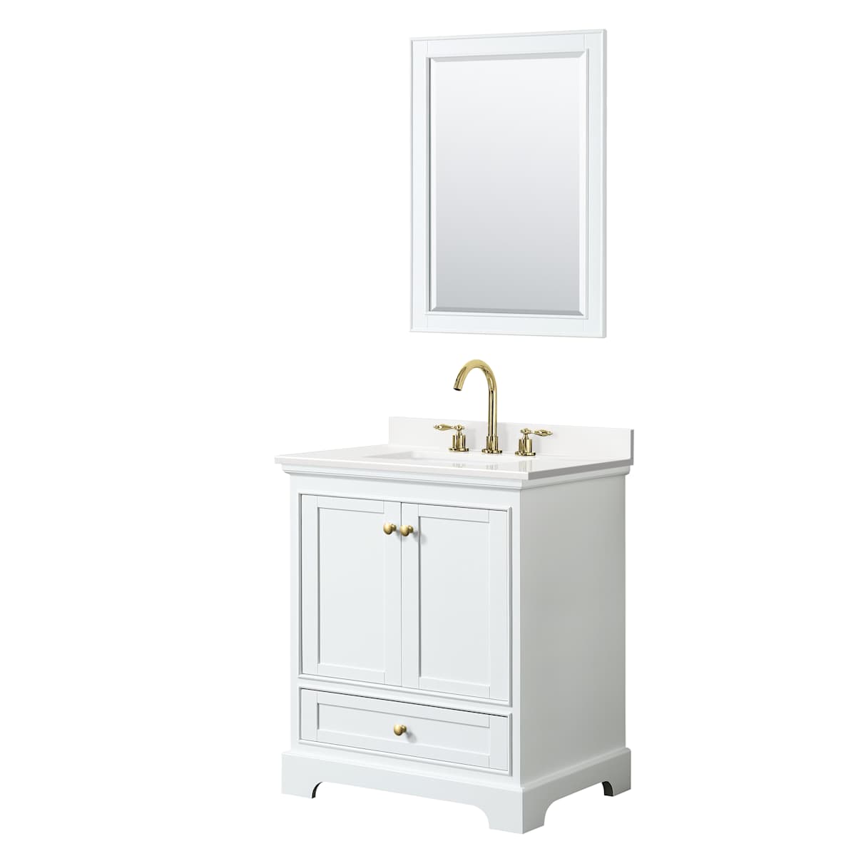 Deborah 30" Free Standing Single Basin Vanity Set with Cabinet, Quartz Vanity Top, and Framed Mirror