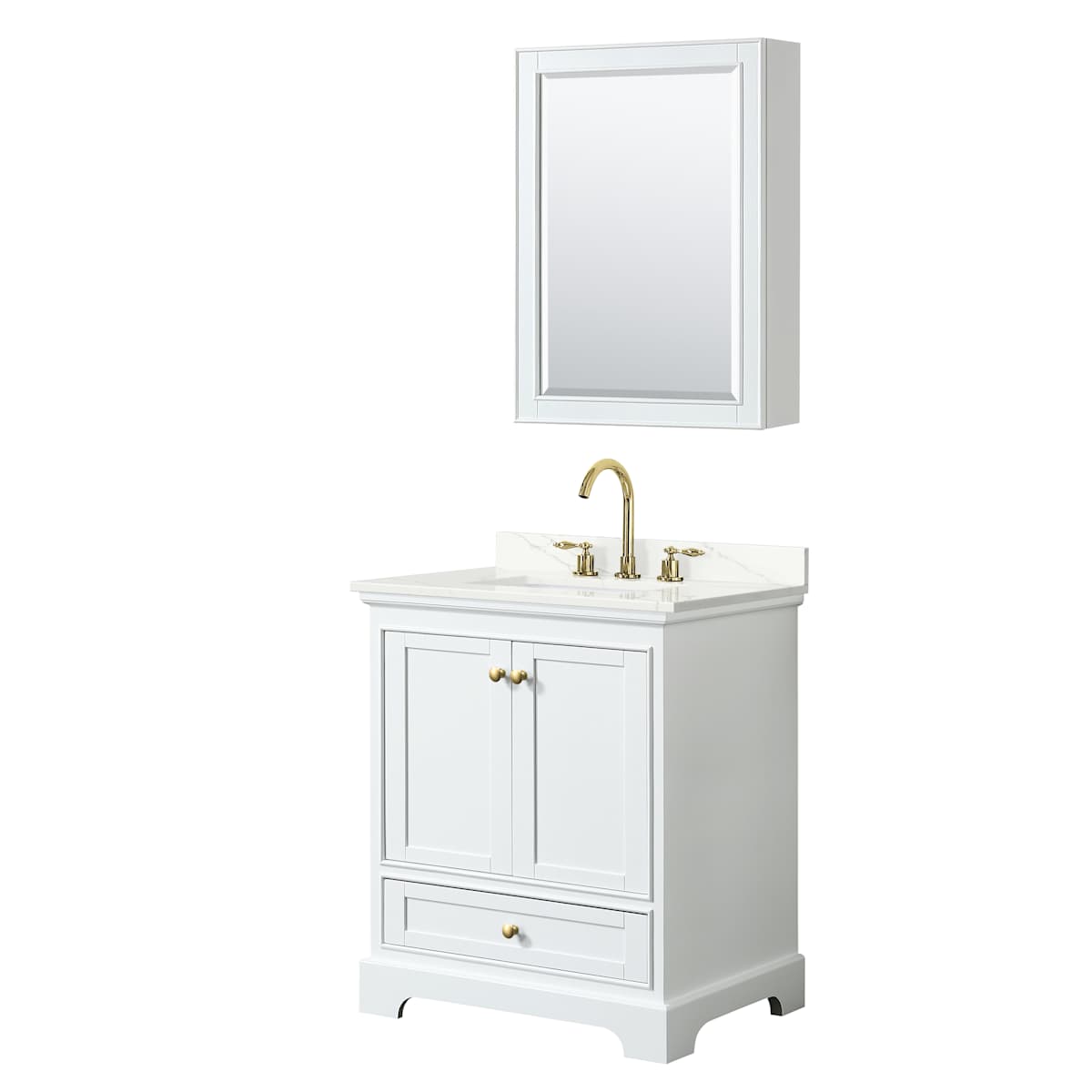 Deborah 30" Free Standing Single Basin Vanity Set with Cabinet, Quartz Vanity Top, and Medicine Cabinet