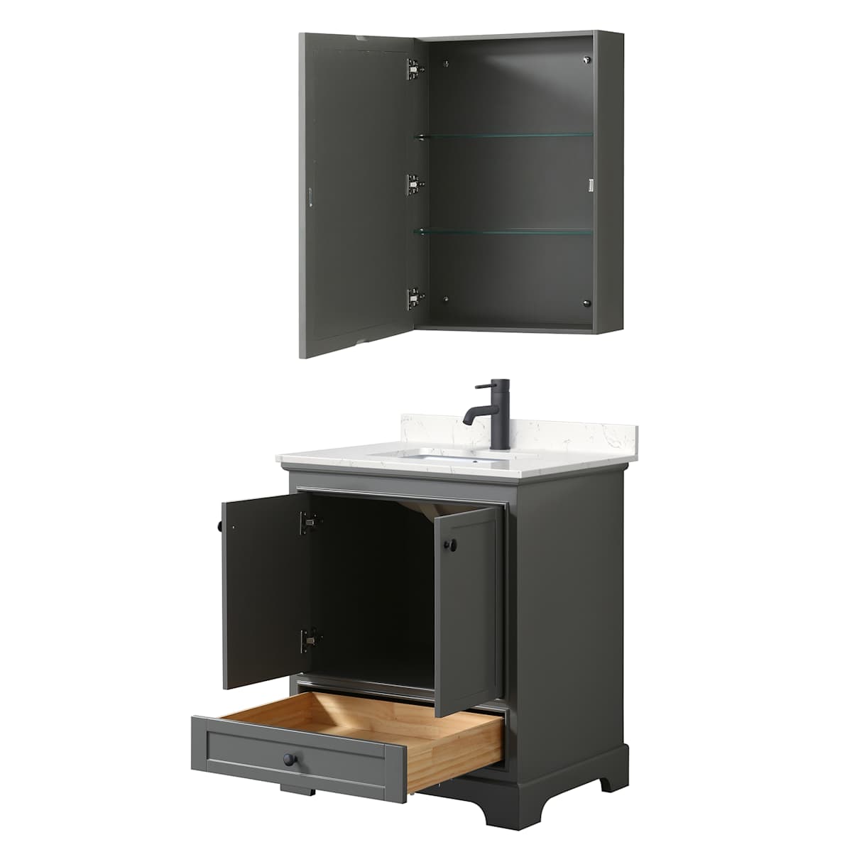 Deborah 30" Free Standing Single Basin Vanity Set with Cultured Marble Vanity Top and Framed Mirror - image 3