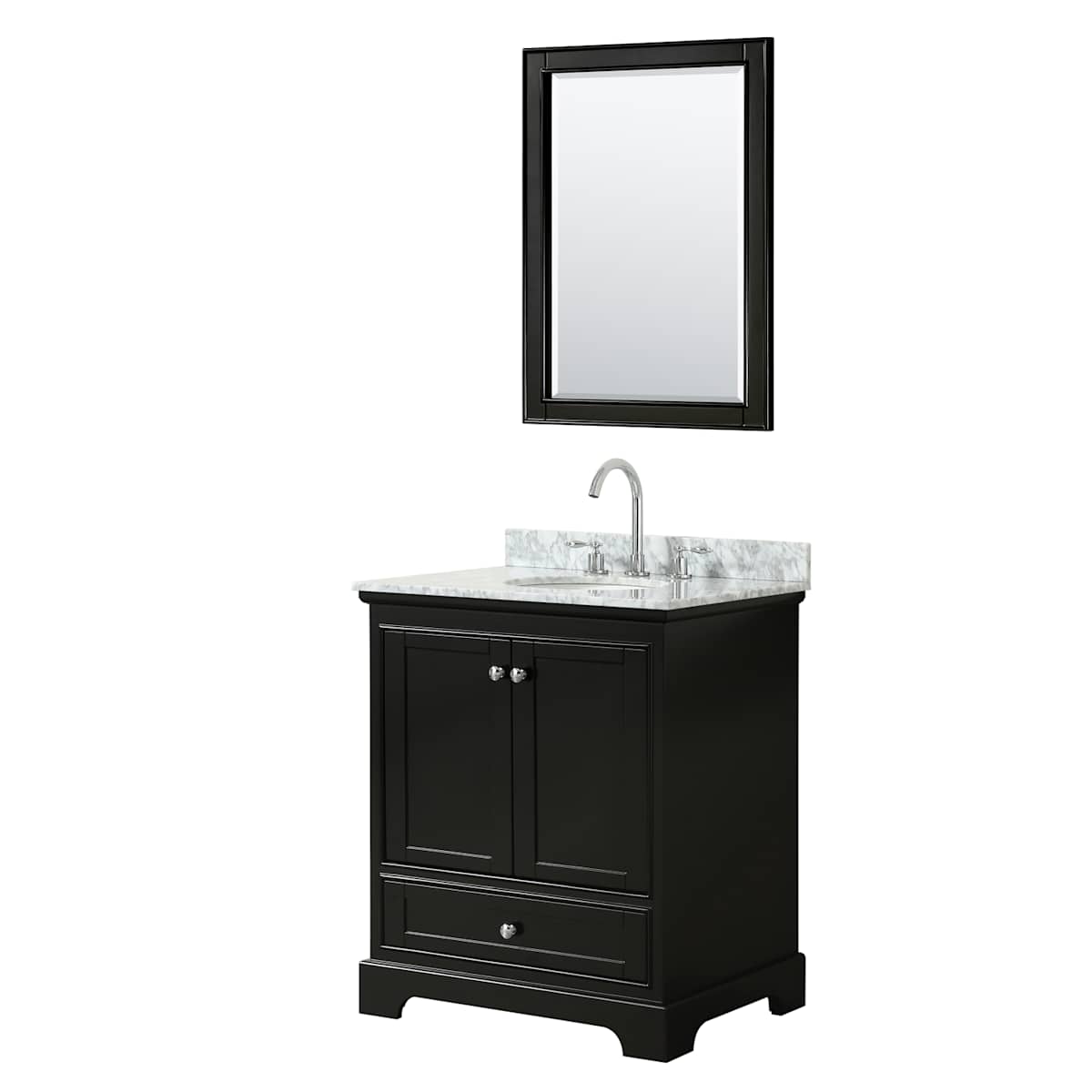 Deborah 30" Free Standing Single Vanity Set with Wood Cabinet, Marble Vanity Top, and Framed Mirror